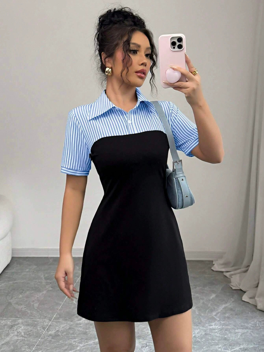 ZARA Elegant Summer Striped Solid Patchwork Casual Dress for Women